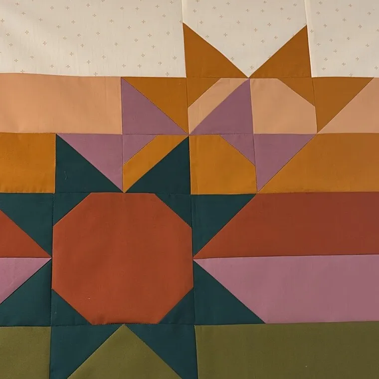 Colorful handmade quilt with traditional star pattern